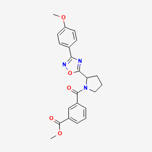 molecular formula C22H21N3O5 B2588930 Methyl 3-({2-[3-(4-methoxyphenyl)-1,2,4-oxadiazol-5-yl]pyrrolidin-1-yl}carbonyl)benzoate CAS No. 1795396-14-3