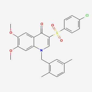 molecular formula C26H24ClNO5S B2588933 3-(4-Chlorophenyl)sulfonyl-1-[(2,5-dimethylphenyl)methyl]-6,7-dimethoxyquinolin-4-one CAS No. 866873-13-4