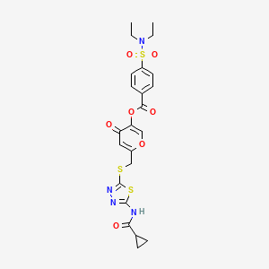 molecular formula C23H24N4O7S3 B2588936 6-(((5-(环丙基羧酰氨基)-1,3,4-噻二唑-2-基)硫)甲基)-4-氧代-4H-吡喃-3-基 4-(N,N-二乙基磺酰)苯甲酸酯 CAS No. 896009-84-0