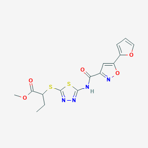 molecular formula C15H14N4O5S2 B2588937 Methyl 2-((5-(5-(furan-2-yl)isoxazole-3-carboxamido)-1,3,4-thiadiazol-2-yl)thio)butanoate CAS No. 1226451-07-5