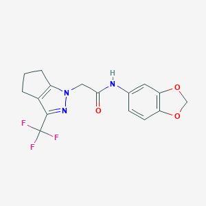 molecular formula C16H14F3N3O3 B258894 N-(2H-1,3-BENZODIOXOL-5-YL)-2-[3-(TRIFLUOROMETHYL)-1H,4H,5H,6H-CYCLOPENTA[C]PYRAZOL-1-YL]ACETAMIDE 