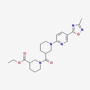 molecular formula C22H29N5O4 B2588943 Ethyl 1-(1-(5-(3-methyl-1,2,4-oxadiazol-5-yl)pyridin-2-yl)piperidine-3-carbonyl)piperidine-3-carboxylate CAS No. 1421533-14-3
