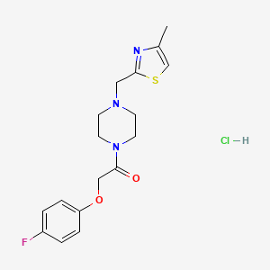 molecular formula C17H21ClFN3O2S B2588951 2-(4-氟苯氧基)-1-(4-((4-甲基噻唑-2-基)甲基)哌嗪-1-基)乙酮盐酸盐 CAS No. 1216558-12-1