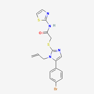 molecular formula C17H15BrN4OS2 B2588957 2-((1-allyl-5-(4-bromophenyl)-1H-imidazol-2-yl)thio)-N-(thiazol-2-yl)acetamide CAS No. 1206988-19-3
