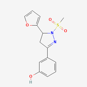 molecular formula C14H14N2O4S B2588965 3-[5-(furan-2-yl)-1-methanesulfonyl-4,5-dihydro-1H-pyrazol-3-yl]phenol CAS No. 927583-27-5
