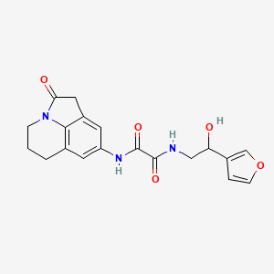 molecular formula C19H19N3O5 B2588966 N'-[2-(furan-3-yl)-2-hydroxyethyl]-N-{2-oxo-1-azatricyclo[6.3.1.0^{4,12}]dodeca-4,6,8(12)-trien-6-yl}ethanediamide CAS No. 1396815-49-8