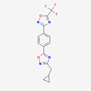 molecular formula C15H11F3N4O2 B2588968 3-{4-[3-(Cyclopropylmethyl)-1,2,4-oxadiazol-5-yl]phenyl}-5-(trifluoromethyl)-1,2,4-oxadiazole CAS No. 1795480-02-2