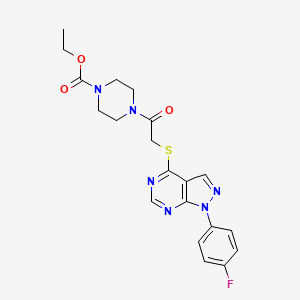 molecular formula C20H21FN6O3S B2588973 ethyl 4-(2-((1-(4-fluorophenyl)-1H-pyrazolo[3,4-d]pyrimidin-4-yl)thio)acetyl)piperazine-1-carboxylate CAS No. 893934-14-0