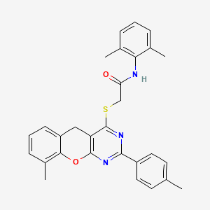 molecular formula C29H27N3O2S B2589010 N-(2,6-dimethylphenyl)-2-{[9-methyl-2-(4-methylphenyl)-5H-chromeno[2,3-d]pyrimidin-4-yl]sulfanyl}acetamide CAS No. 866726-70-7