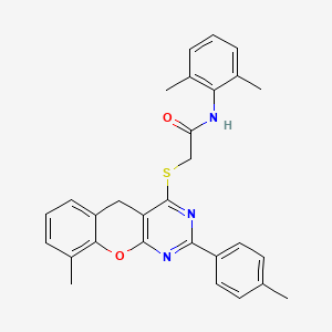 B2589010 N-(2,6-dimethylphenyl)-2-((9-methyl-2-(p-tolyl)-5H-chromeno[2,3-d]pyrimidin-4-yl)thio)acetamide CAS No. 866726-70-7