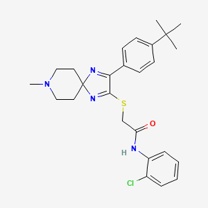 molecular formula C26H31ClN4OS B2589013 2-((3-(4-(tert-butyl)phenyl)-8-methyl-1,4,8-triazaspiro[4.5]deca-1,3-dien-2-yl)thio)-N-(2-chlorophenyl)acetamide CAS No. 1185157-53-2