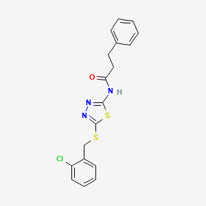 molecular formula C18H16ClN3OS2 B2589033 N-(5-((2-chlorobenzyl)thio)-1,3,4-thiadiazol-2-yl)-3-phenylpropanamide CAS No. 532422-95-0