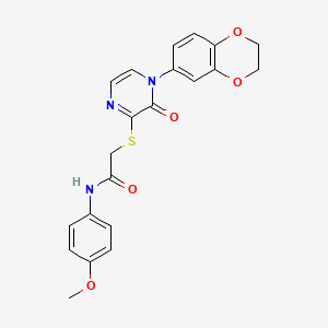 B2589036 2-((4-(2,3-dihydrobenzo[b][1,4]dioxin-6-yl)-3-oxo-3,4-dihydropyrazin-2-yl)thio)-N-(4-methoxyphenyl)acetamide CAS No. 899987-43-0