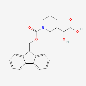 molecular formula C22H23NO5 B2589038 2-[1-(9H-Fluoren-9-ylmethoxycarbonyl)piperidin-3-yl]-2-hydroxyacetic acid CAS No. 1984074-17-0