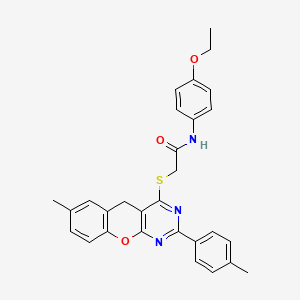 molecular formula C29H27N3O3S B2589041 N-(4-ETHOXYPHENYL)-2-{[7-METHYL-2-(4-METHYLPHENYL)-5H-CHROMENO[2,3-D]PYRIMIDIN-4-YL]SULFANYL}ACETAMIDE CAS No. 895642-04-3