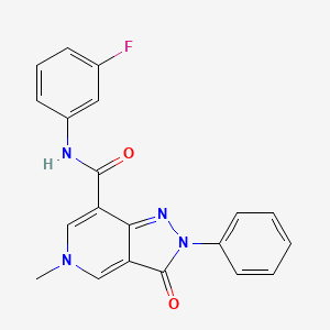 molecular formula C20H15FN4O2 B2589083 N-(3-fluorophenyl)-5-methyl-3-oxo-2-phenyl-3,5-dihydro-2H-pyrazolo[4,3-c]pyridine-7-carboxamide CAS No. 921880-06-0