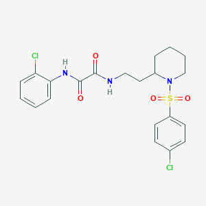 molecular formula C21H23Cl2N3O4S B2589131 N-{2-[1-(4-chlorobenzenesulfonyl)piperidin-2-yl]ethyl}-N'-(2-chlorophenyl)ethanediamide CAS No. 898460-67-8