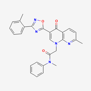 molecular formula C27H23N5O3 B2589152 N-methyl-2-(7-methyl-4-oxo-3-(3-(o-tolyl)-1,2,4-oxadiazol-5-yl)-1,8-naphthyridin-1(4H)-yl)-N-phenylacetamide CAS No. 1116048-06-6
