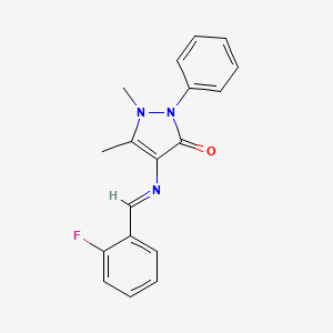 B2589161 (Z)-4-((2-fluorobenzylidene)amino)-1,5-dimethyl-2-phenyl-1H-pyrazol-3(2H)-one CAS No. 89093-69-6