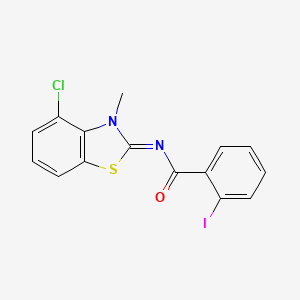 molecular formula C15H10ClIN2OS B2589200 N-[(2E)-4-chloro-3-methyl-2,3-dihydro-1,3-benzothiazol-2-ylidene]-2-iodobenzamide CAS No. 865543-92-6