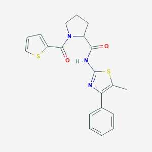 molecular formula C20H19N3O2S2 B258921 N-(5-methyl-4-phenyl-1,3-thiazol-2-yl)-1-(thiophene-2-carbonyl)pyrrolidine-2-carboxamide 