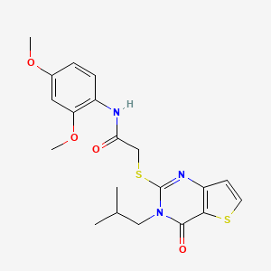 molecular formula C20H23N3O4S2 B2589218 N-(2,4-dimethoxyphenyl)-2-{[3-(2-methylpropyl)-4-oxo-3,4-dihydrothieno[3,2-d]pyrimidin-2-yl]sulfanyl}acetamide CAS No. 1252930-23-6