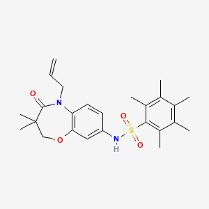 molecular formula C25H32N2O4S B2589221 N-(5-allyl-3,3-dimethyl-4-oxo-2,3,4,5-tetrahydrobenzo[b][1,4]oxazepin-8-yl)-2,3,4,5,6-pentamethylbenzenesulfonamide CAS No. 921996-51-2