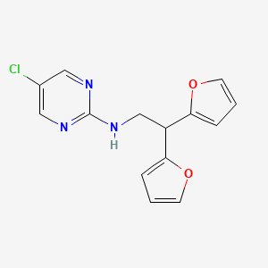 molecular formula C14H12ClN3O2 B2589222 N-[2,2-Bis(furan-2-yl)ethyl]-5-chloropyrimidin-2-amine CAS No. 2380070-01-7