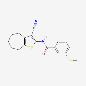 molecular formula C18H18N2OS2 B2589312 N-(3-cyano-5,6,7,8-tetrahydro-4H-cyclohepta[b]thiophen-2-yl)-3-(methylthio)benzamide CAS No. 896358-61-5