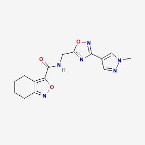 molecular formula C15H16N6O3 B2589351 N-{[3-(1-methyl-1H-pyrazol-4-yl)-1,2,4-oxadiazol-5-yl]methyl}-4,5,6,7-tetrahydro-2,1-benzoxazole-3-carboxamide CAS No. 2097921-62-3