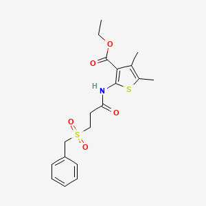 molecular formula C19H23NO5S2 B2589353 Ethyl 2-(3-(benzylsulfonyl)propanamido)-4,5-dimethylthiophene-3-carboxylate CAS No. 923386-72-5