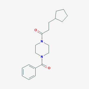 molecular formula C19H26N2O2 B258937 1-Benzoyl-4-(3-cyclopentylpropanoyl)piperazine 