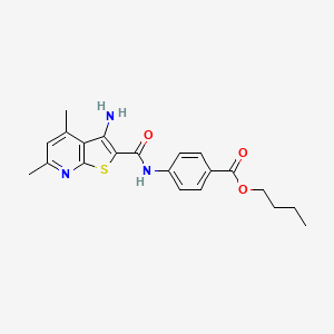 molecular formula C21H23N3O3S B2589378 butyl 4-{3-amino-4,6-dimethylthieno[2,3-b]pyridine-2-amido}benzoate CAS No. 691866-91-8