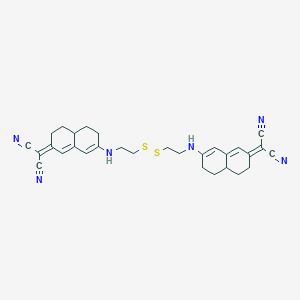 molecular formula C30H32N6S2 B2589387 2-[7-[2-[2-[[7-(Dicyanomethylidene)-4,4a,5,6-tetrahydro-3H-naphthalen-2-yl]amino]ethyldisulfanyl]ethylamino]-4,4a,5,6-tetrahydro-3H-naphthalen-2-ylidene]propanedinitrile CAS No. 2209773-97-5