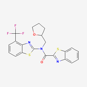 molecular formula C21H16F3N3O2S2 B2589446 N-((tetrahydrofuran-2-yl)methyl)-N-(4-(trifluoromethyl)benzo[d]thiazol-2-yl)benzo[d]thiazole-2-carboxamide CAS No. 1396765-57-3