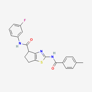 molecular formula C21H18FN3O2S B2589480 N-(3-fluorophenyl)-2-(4-methylbenzamido)-5,6-dihydro-4H-cyclopenta[d]thiazole-4-carboxamide CAS No. 941926-56-3