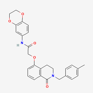 molecular formula C27H26N2O5 B2589488 N-(2,3-dihydro-1,4-benzodioxin-6-yl)-2-({2-[(4-methylphenyl)methyl]-1-oxo-1,2,3,4-tetrahydroisoquinolin-5-yl}oxy)acetamide CAS No. 850906-35-3