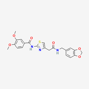 molecular formula C22H21N3O6S B2589547 N-[4-({[(2H-1,3-benzodioxol-5-yl)methyl]carbamoyl}methyl)-1,3-thiazol-2-yl]-3,4-dimethoxybenzamide CAS No. 1005308-19-9