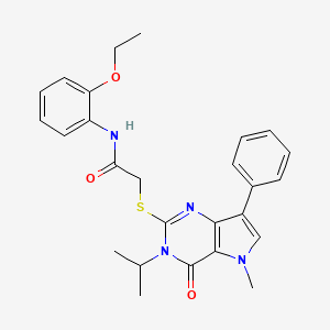 molecular formula C26H28N4O3S B2589598 N-(2-ethoxyphenyl)-2-{[5-methyl-4-oxo-7-phenyl-3-(propan-2-yl)-3H,4H,5H-pyrrolo[3,2-d]pyrimidin-2-yl]sulfanyl}acetamide CAS No. 1111981-78-2