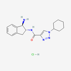 molecular formula C18H24ClN5O B2589618 N-[(1R,2R)-1-Amino-2,3-dihydro-1H-inden-2-yl]-1-cyclohexyltriazole-4-carboxamide;hydrochloride CAS No. 2418593-22-1