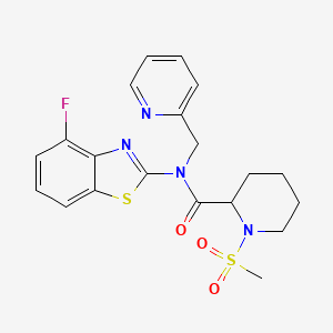 molecular formula C20H21FN4O3S2 B2589699 N-(4-fluoro-1,3-benzothiazol-2-yl)-1-methanesulfonyl-N-[(pyridin-2-yl)methyl]piperidine-2-carboxamide CAS No. 1214121-35-3