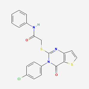 molecular formula C20H14ClN3O2S2 B2589712 2-{[3-(4-chlorophenyl)-4-oxo-3H,4H-thieno[3,2-d]pyrimidin-2-yl]sulfanyl}-N-phenylacetamide CAS No. 1260634-68-1