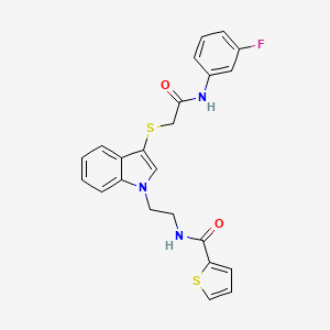 molecular formula C23H20FN3O2S2 B2589747 N-{2-[3-({[(3-fluorophenyl)carbamoyl]methyl}sulfanyl)-1H-indol-1-yl]ethyl}thiophene-2-carboxamide CAS No. 905699-79-8