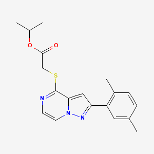 molecular formula C19H21N3O2S B2589752 propan-2-yl 2-{[2-(2,5-dimethylphenyl)pyrazolo[1,5-a]pyrazin-4-yl]sulfanyl}acetate CAS No. 1207050-33-6