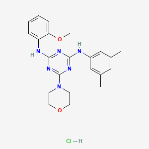 molecular formula C22H27ClN6O2 B2589778 N2-(3,5-DIMETHYLPHENYL)-N4-(2-METHOXYPHENYL)-6-(MORPHOLIN-4-YL)-1,3,5-TRIAZINE-2,4-DIAMINE HYDROCHLORIDE CAS No. 1179435-53-0