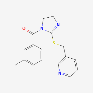 molecular formula C18H19N3OS B2589826 3-({[1-(3,4-dimethylbenzoyl)-4,5-dihydro-1H-imidazol-2-yl]sulfanyl}methyl)pyridine CAS No. 851807-38-0