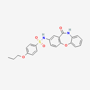 molecular formula C22H20N2O5S B2589852 N-(11-oxo-10,11-dihydrodibenzo[b,f][1,4]oxazepin-2-yl)-4-propoxybenzenesulfonamide CAS No. 921897-36-1