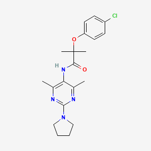 molecular formula C20H25ClN4O2 B2589862 2-(4-Chlorophenoxy)-N-[4,6-dimethyl-2-(pyrrolidin-1-YL)pyrimidin-5-YL]-2-methylpropanamide CAS No. 1448028-63-4