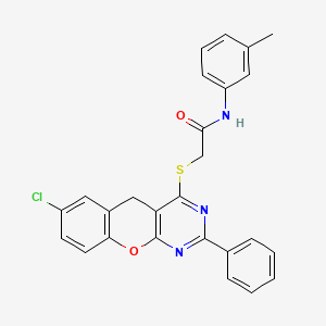 molecular formula C26H20ClN3O2S B2589906 2-({7-Chloro-2-phenyl-5H-chromeno[2,3-D]pyrimidin-4-YL}sulfanyl)-N-(3-methylphenyl)acetamide CAS No. 866340-67-2