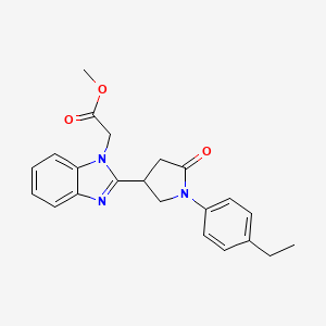 molecular formula C22H23N3O3 B2589942 methyl 2-{2-[1-(4-ethylphenyl)-5-oxopyrrolidin-3-yl]-1H-1,3-benzodiazol-1-yl}acetate CAS No. 912889-96-4